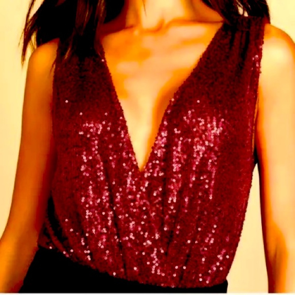 Lulu's Deep Red Sequin Bodysuit